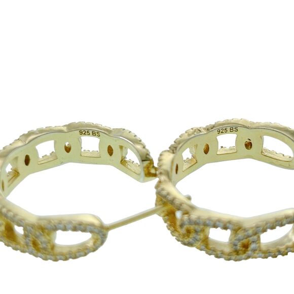Vintage Sterling Silver 925 Gold Tone Textured Crystal Accents Hoop Earrings - Picture 4 of 6